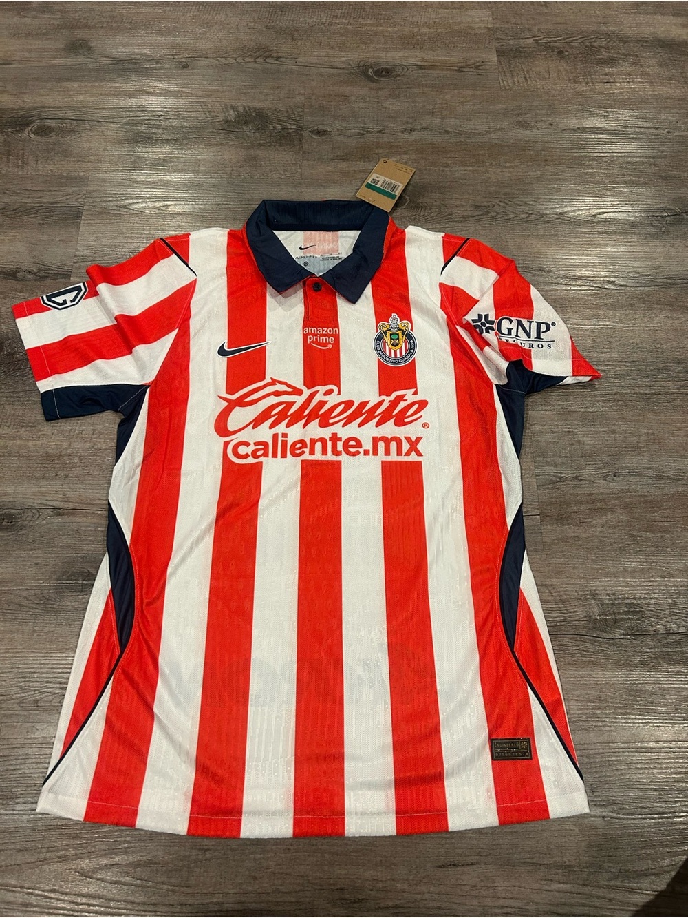 Nike Red & White Striped Soccer Jersey with Navy Accents